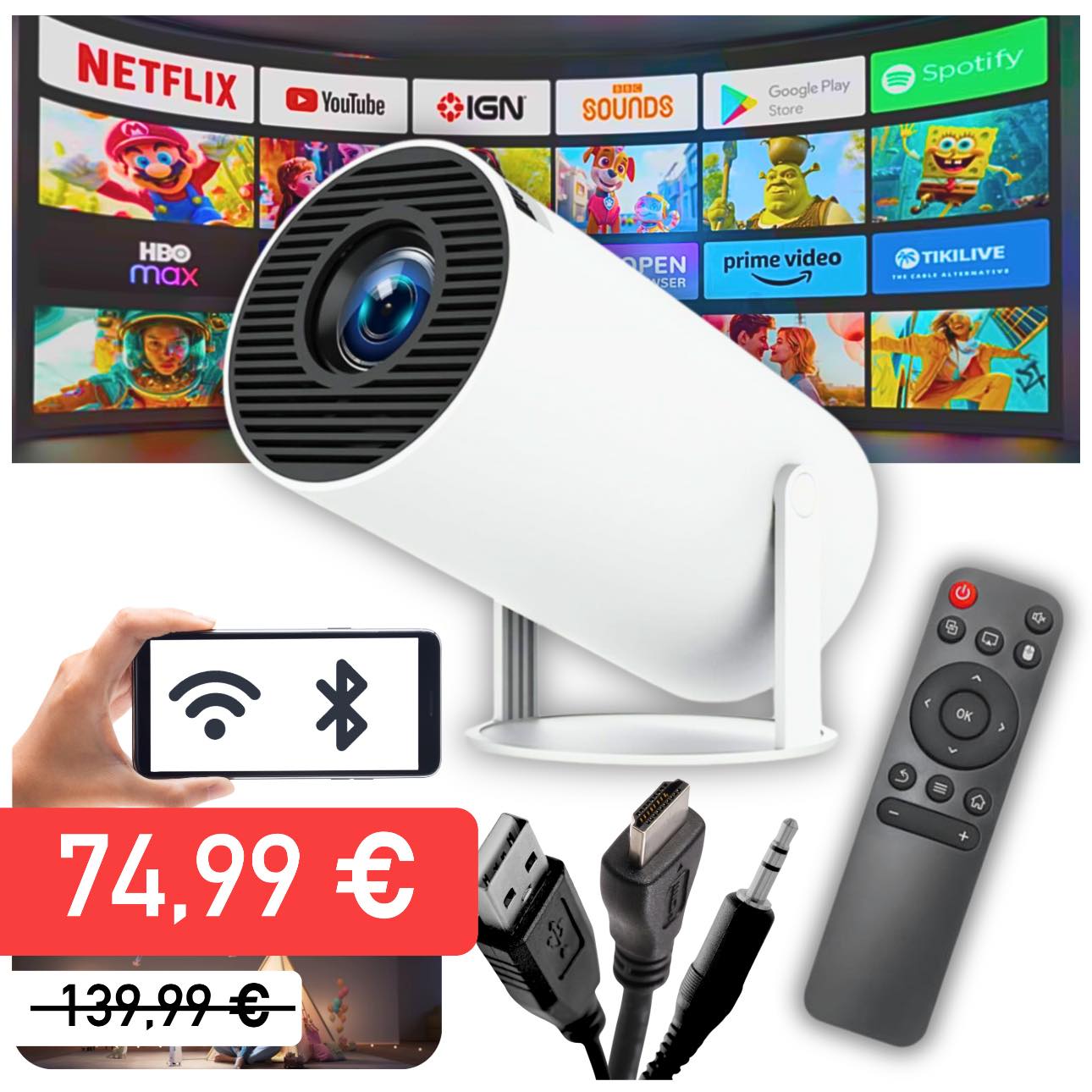 Android Smart WiFi + Bluetooth Projektor