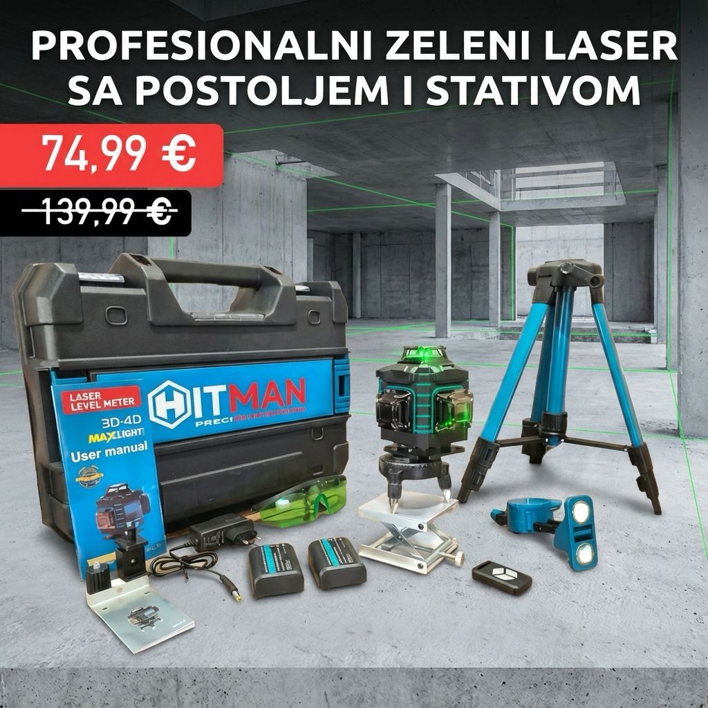 Profesionalni zeleni laser sa postoljem i stativom