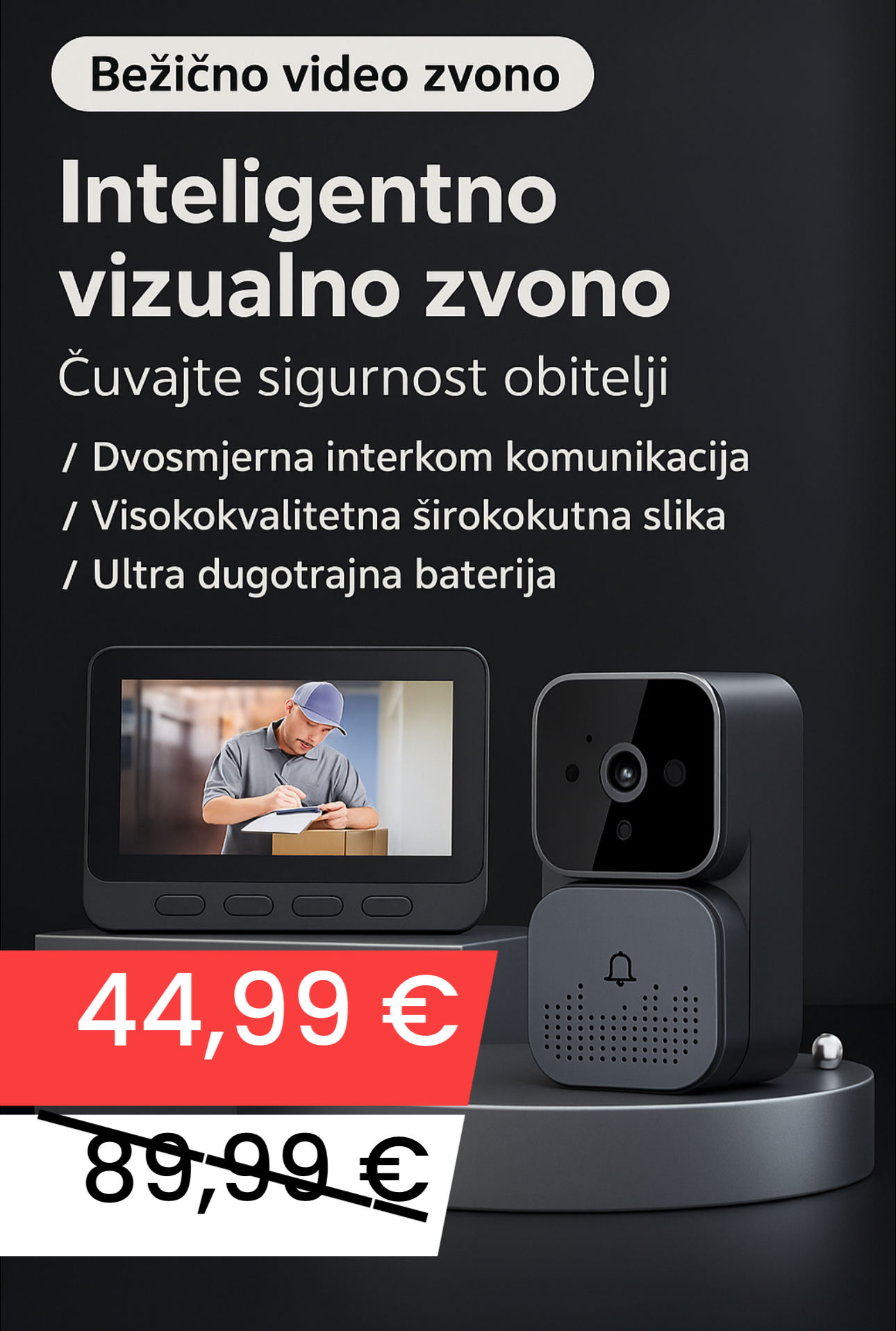 Pametno bežično video zvono s LCD ekranom